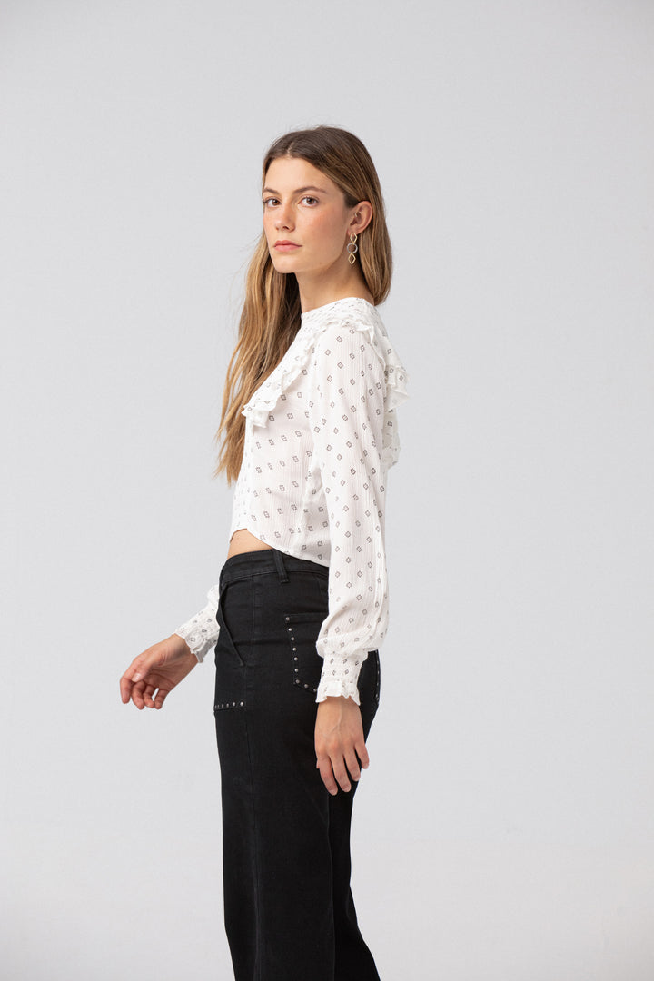 PRINTED GATHERED BLOUSE