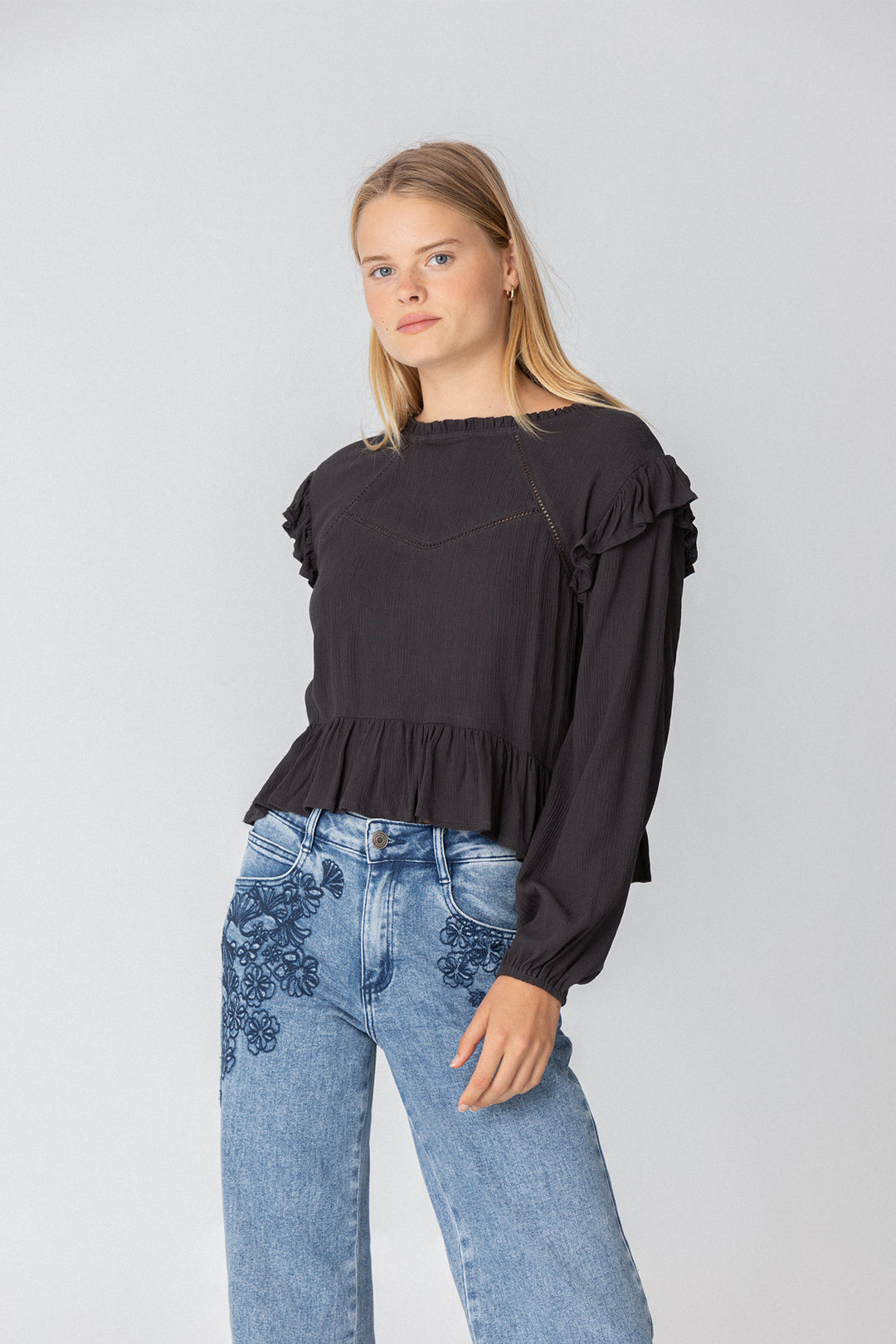 RUFFLED BLOUSE WITH DETAILS