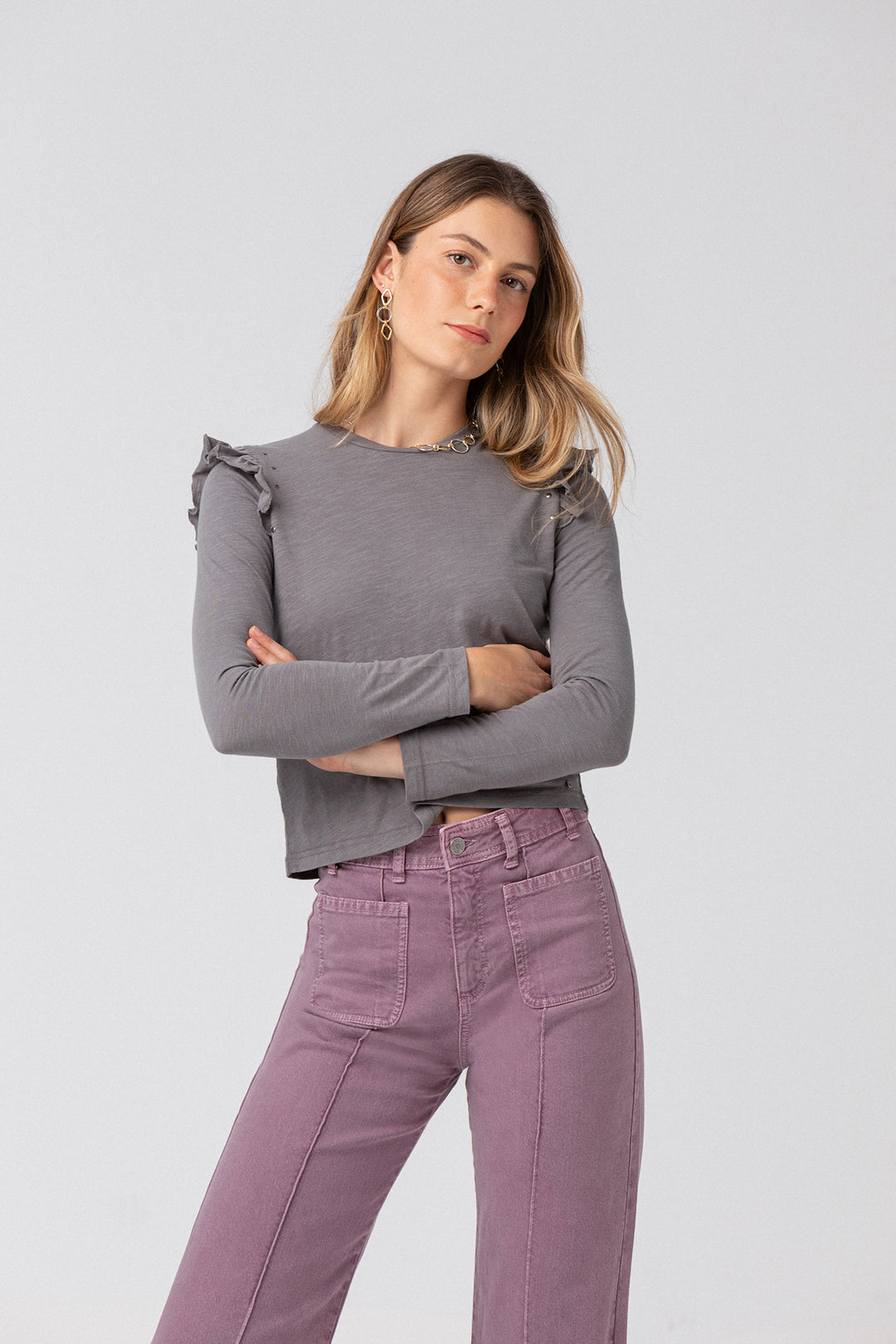 Cotton ruffled T-shirt