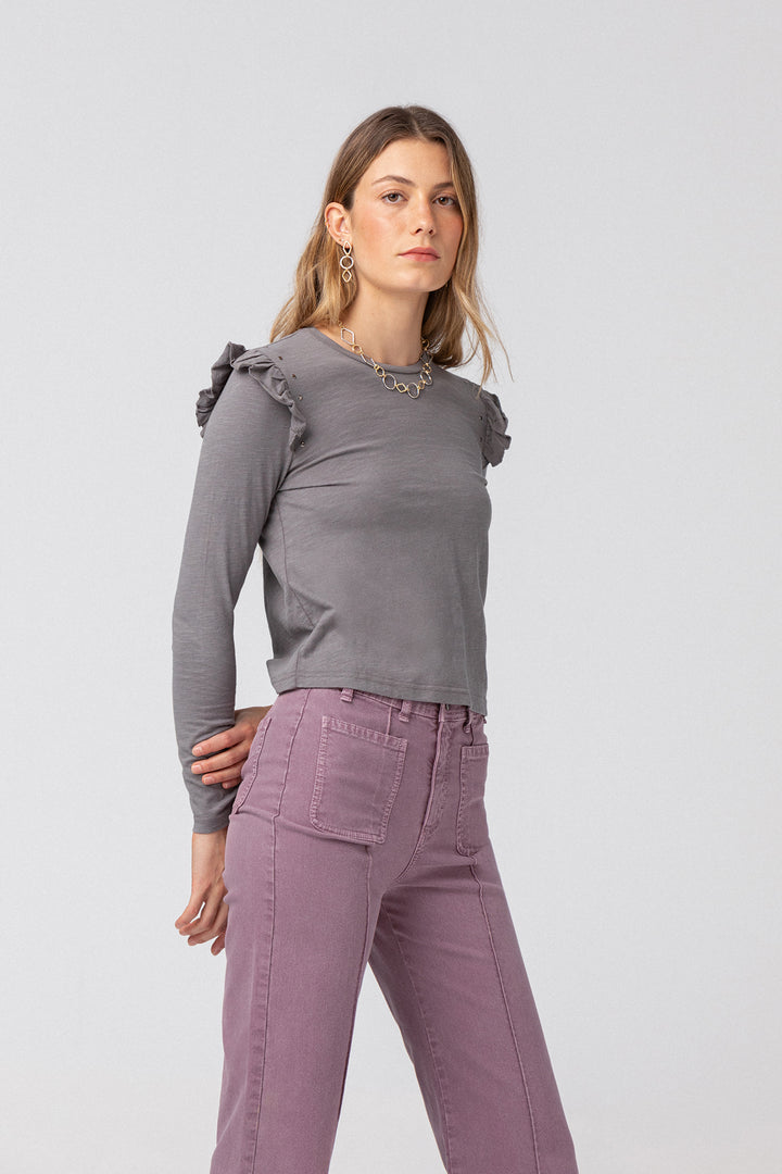 Cotton ruffled T-shirt