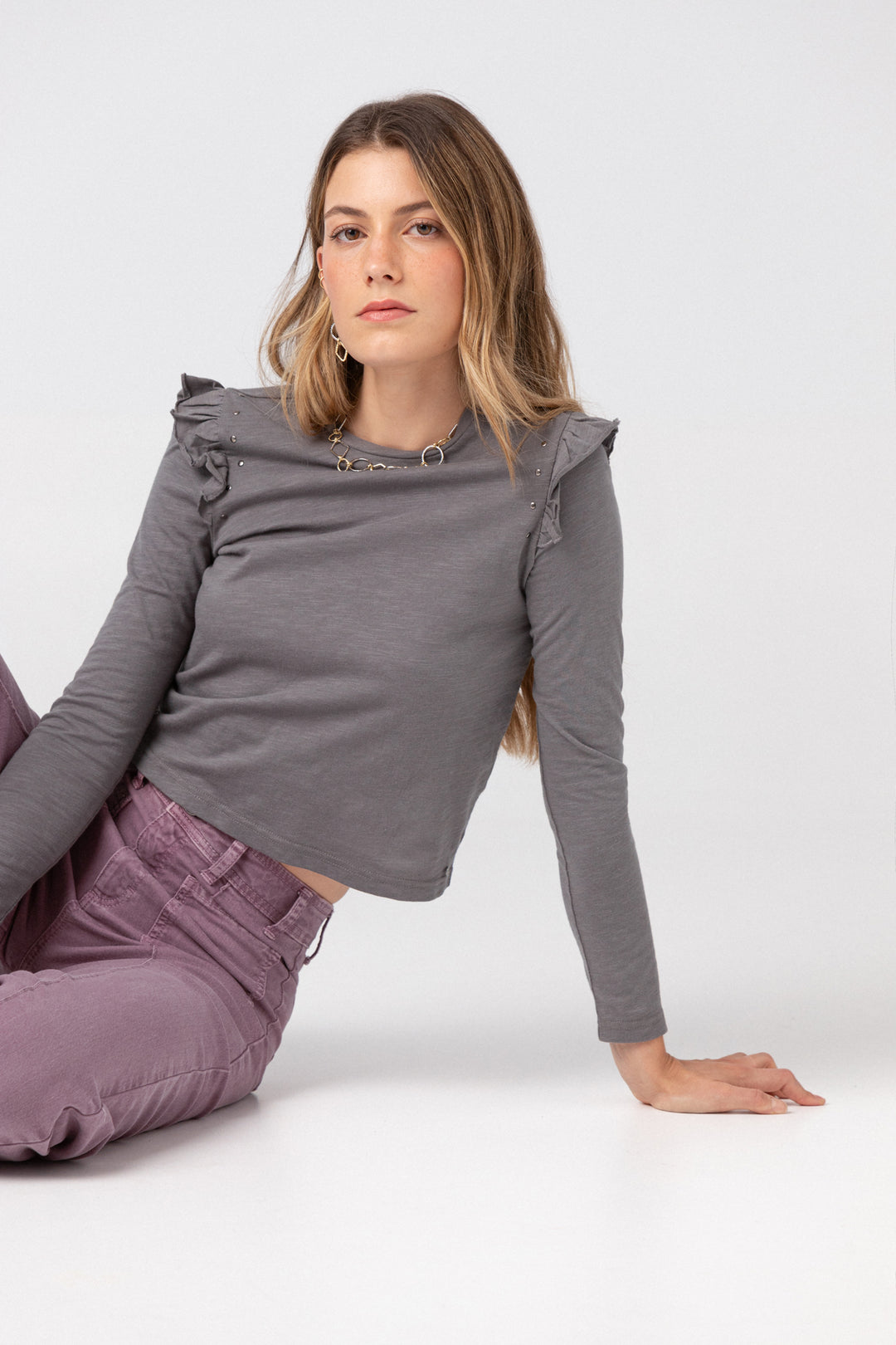 Cotton ruffled T-shirt