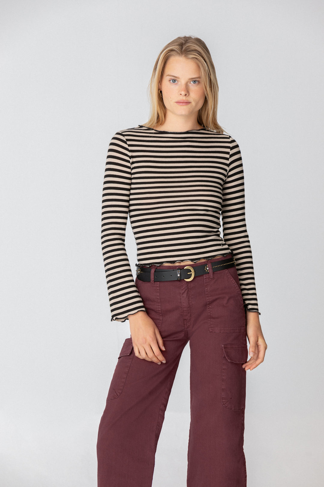 STRIPED FLARE SLEEVE T-SHIRT