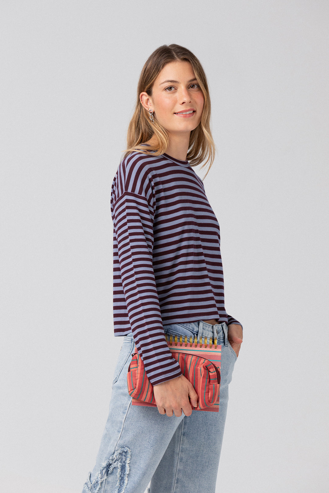 Long-sleeved striped T-shirt