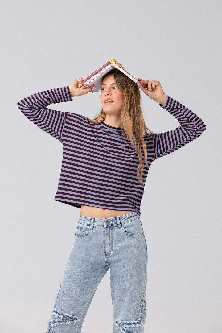 Long-sleeved striped T-shirt