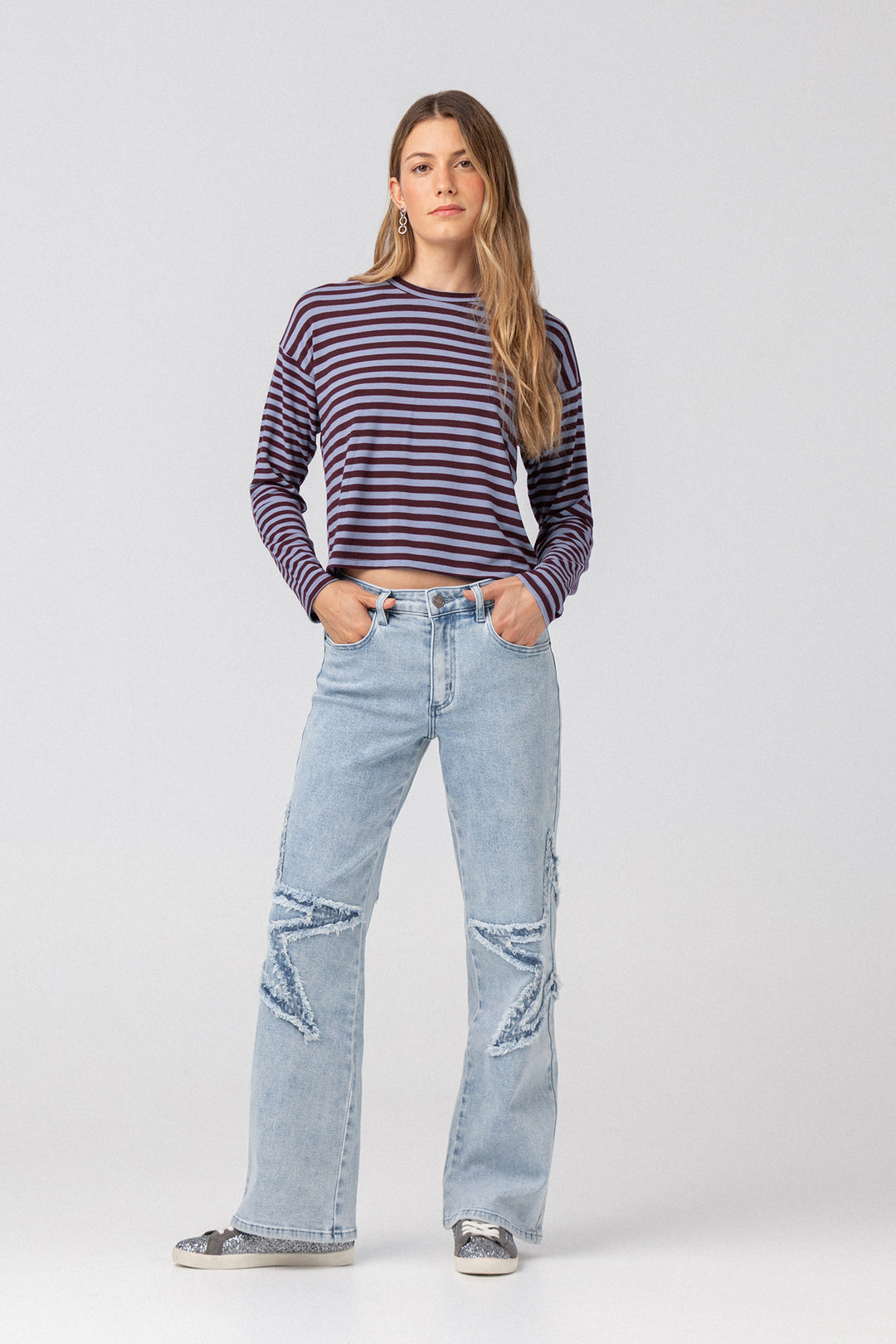 Long-sleeved striped T-shirt