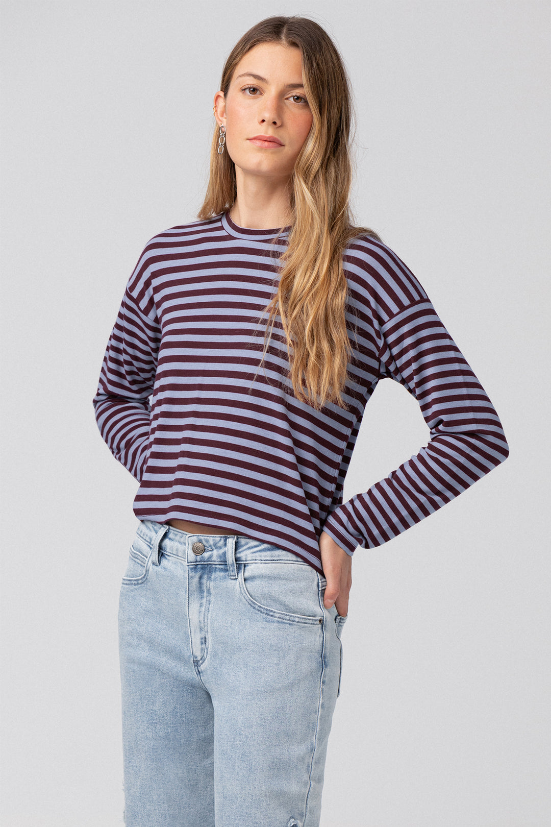 Long-sleeved striped T-shirt