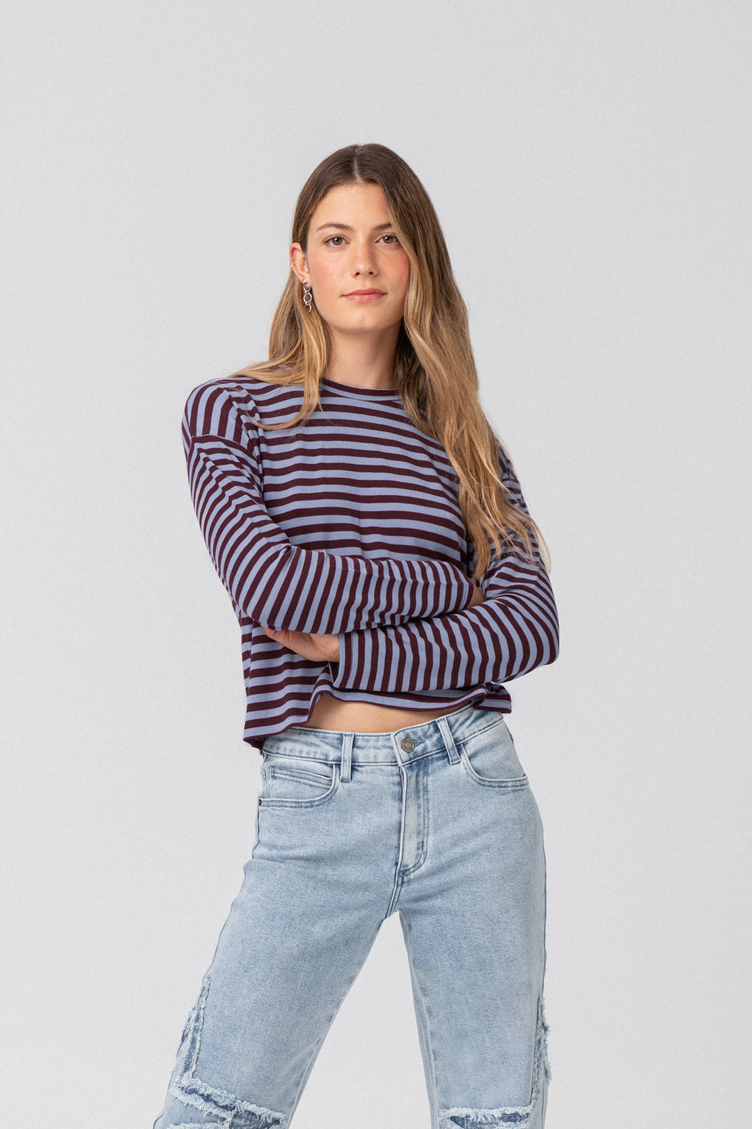 Long-sleeved striped T-shirt