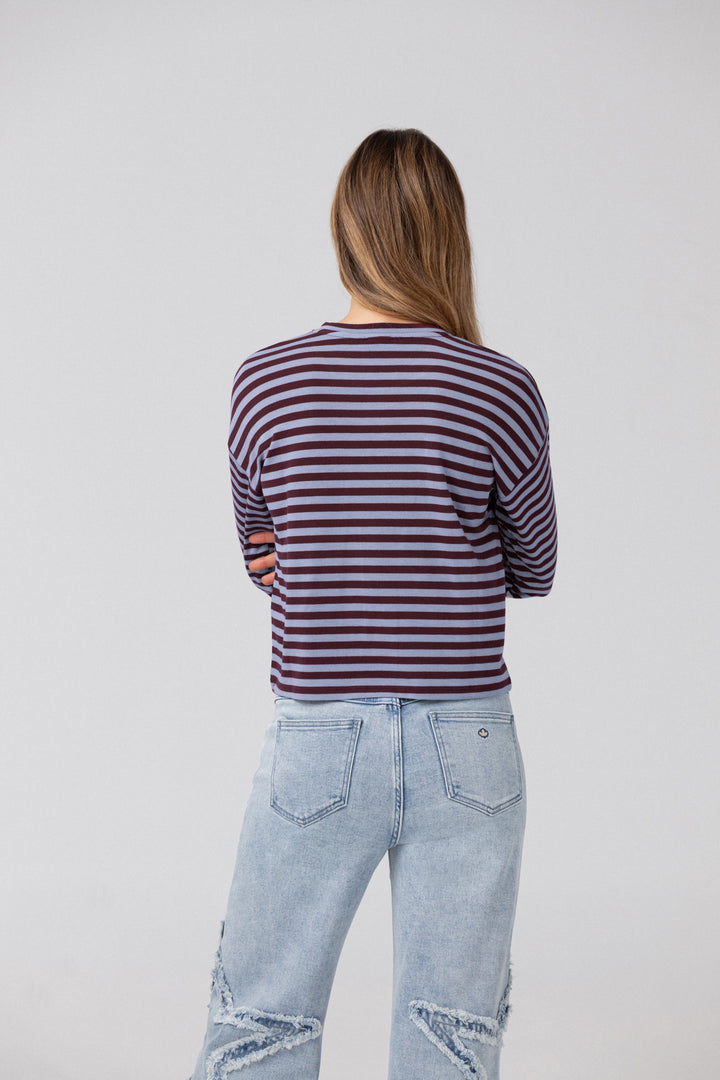 Long-sleeved striped T-shirt
