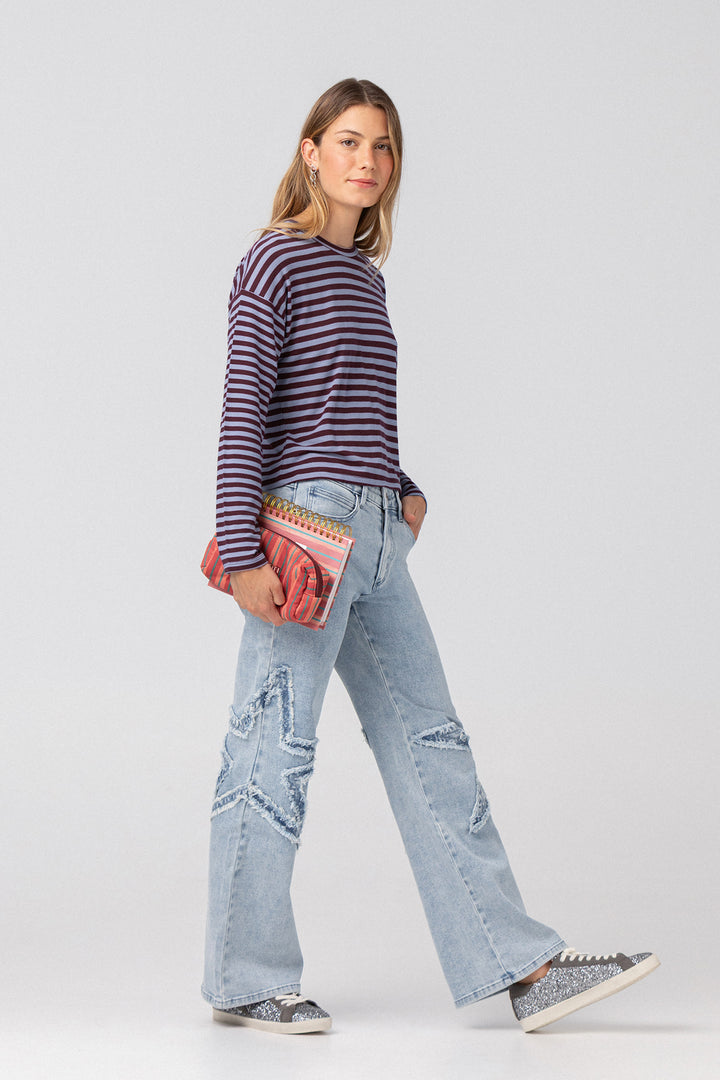 Long-sleeved striped T-shirt