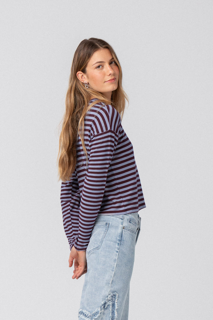 Long-sleeved striped T-shirt