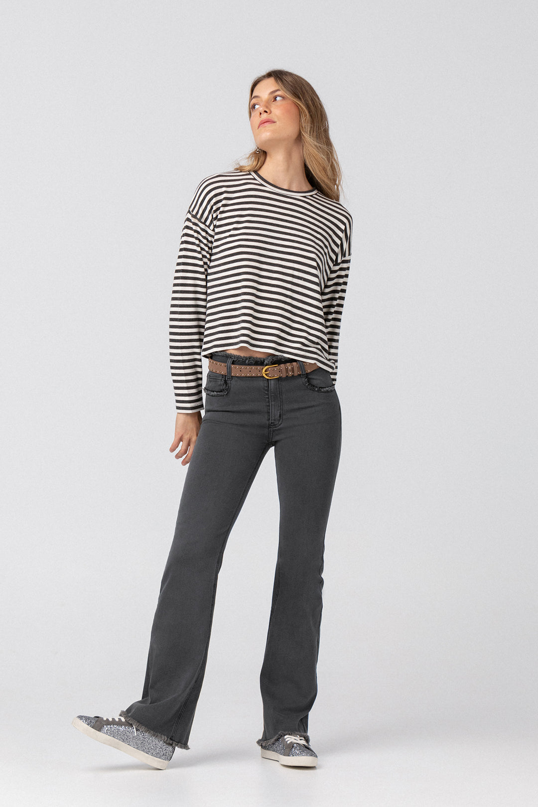 Long-sleeved striped T-shirt