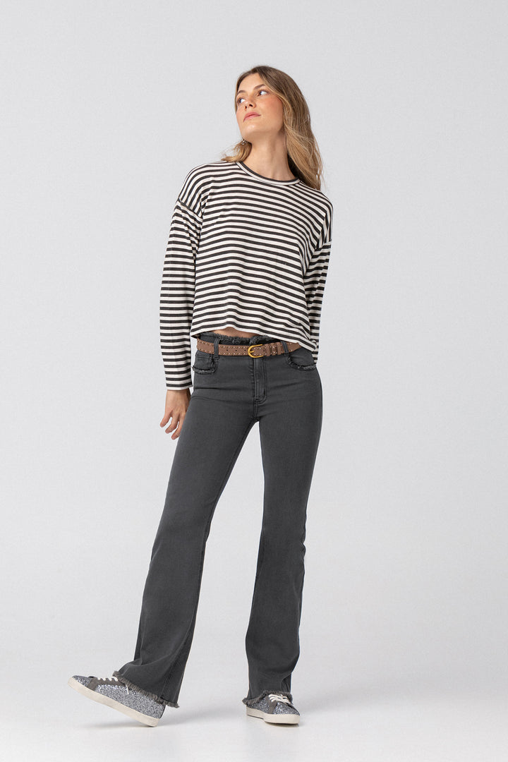 Long-sleeved striped T-shirt
