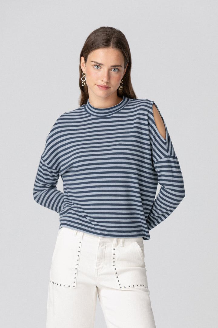STRIPED PERKINS NECK T-SHIRT