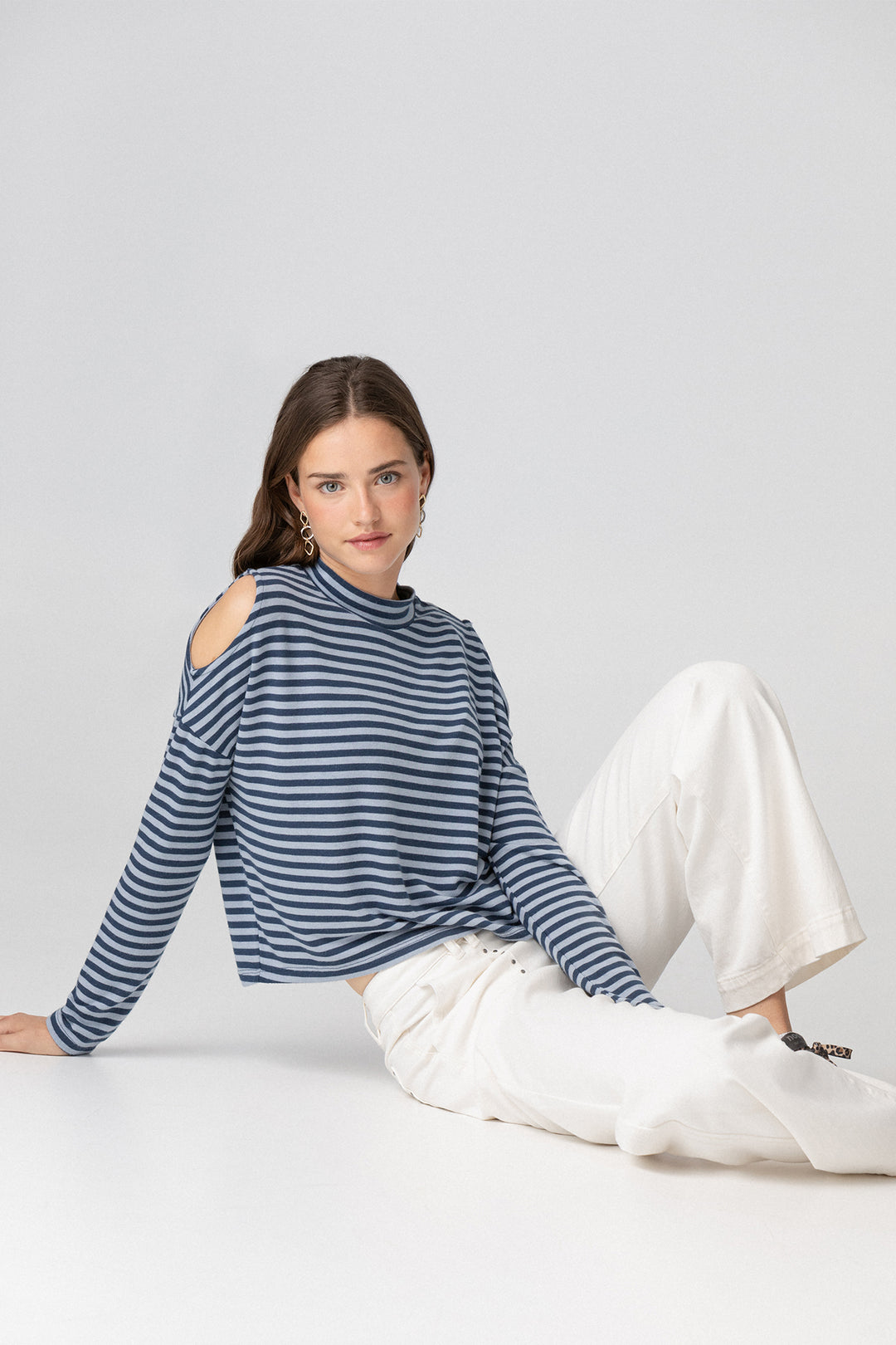 STRIPED PERKINS NECK T-SHIRT