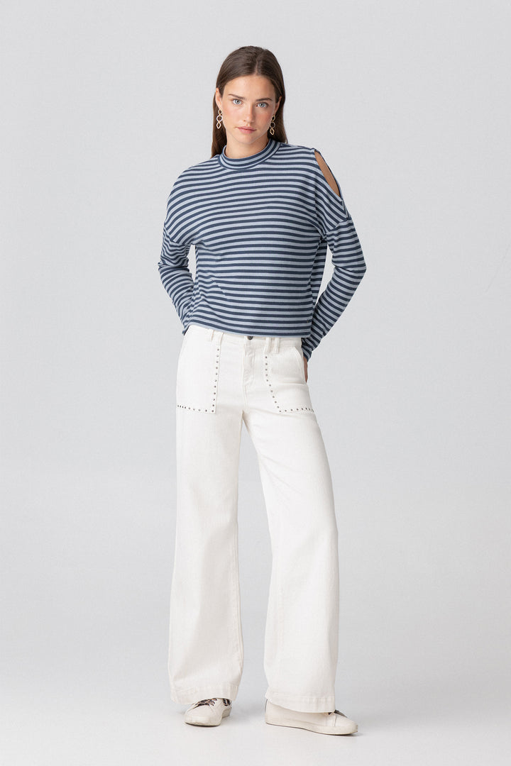 STRIPED PERKINS NECK T-SHIRT