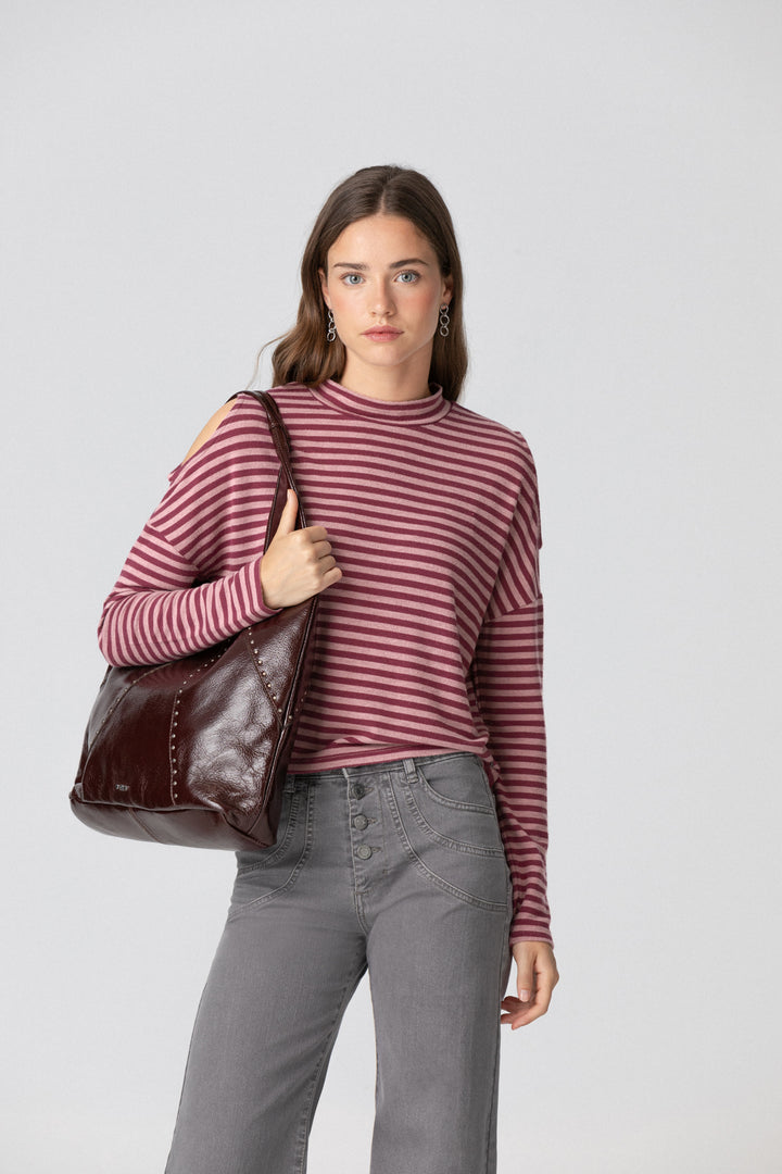 STRIPED PERKINS NECK T-SHIRT