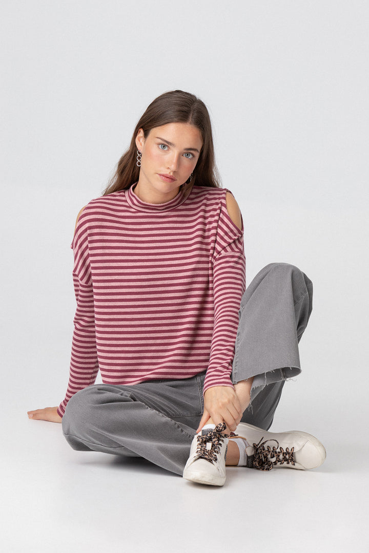 STRIPED PERKINS NECK T-SHIRT