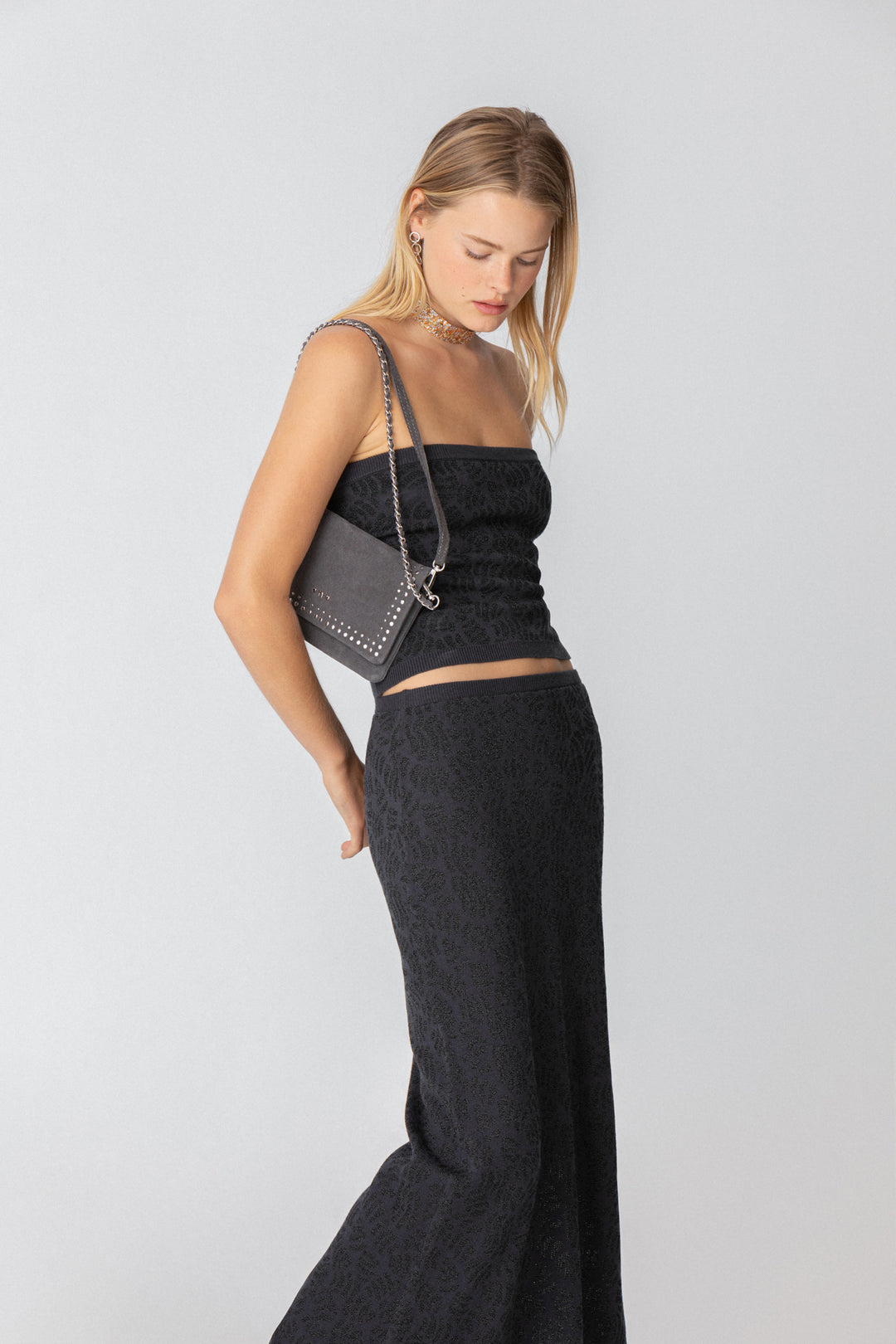 FALDA MIDI PUNTO LUREX