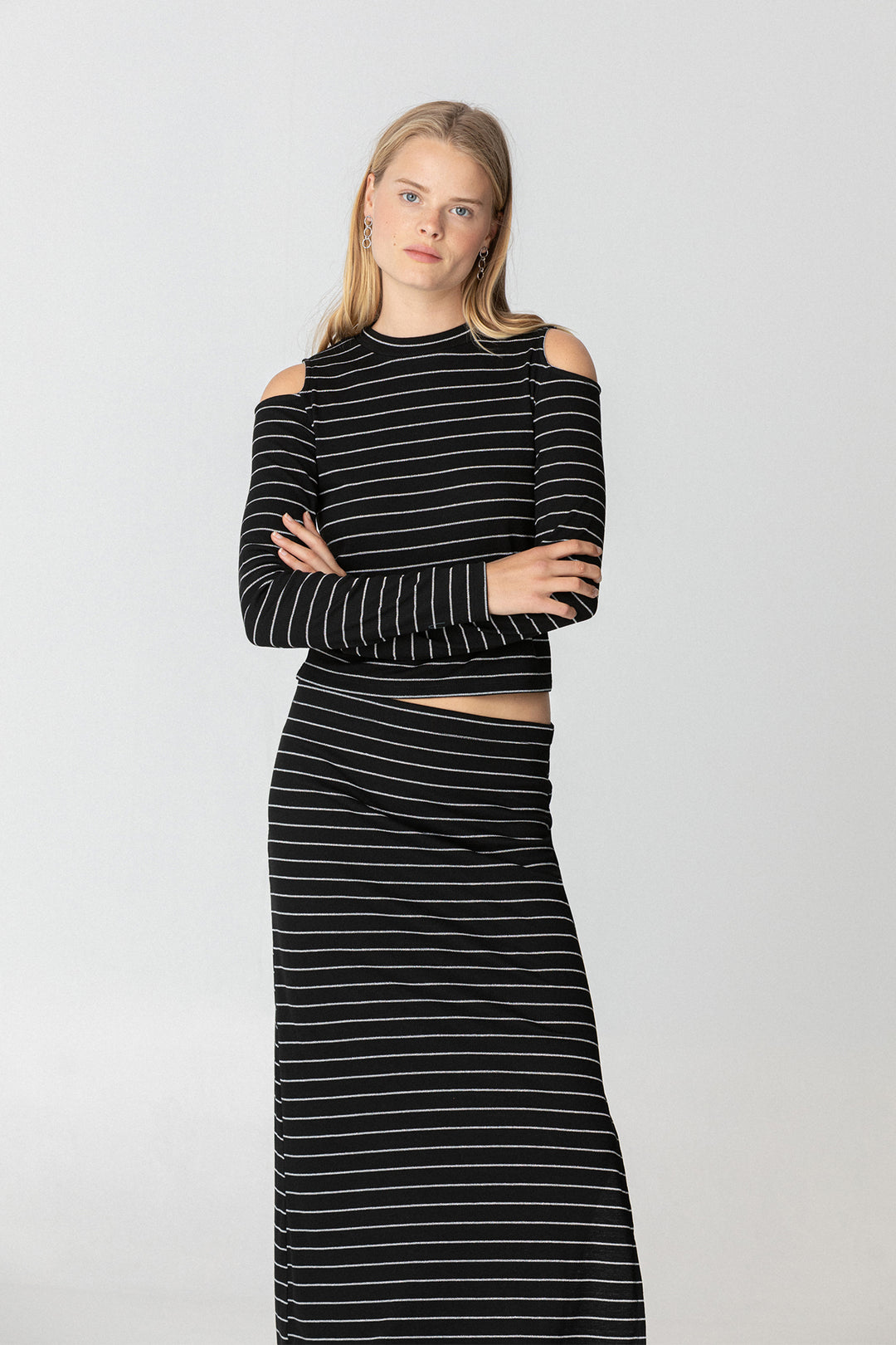 FALDA MIDI RAYAS LUREX