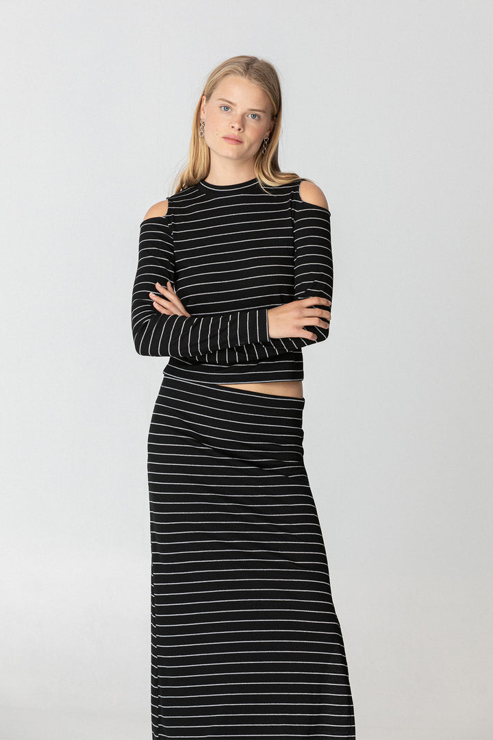 FALDA MIDI RAYAS LUREX