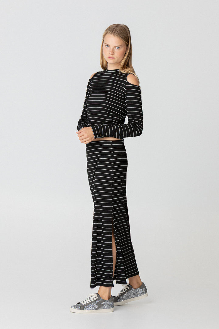 FALDA MIDI RAYAS LUREX