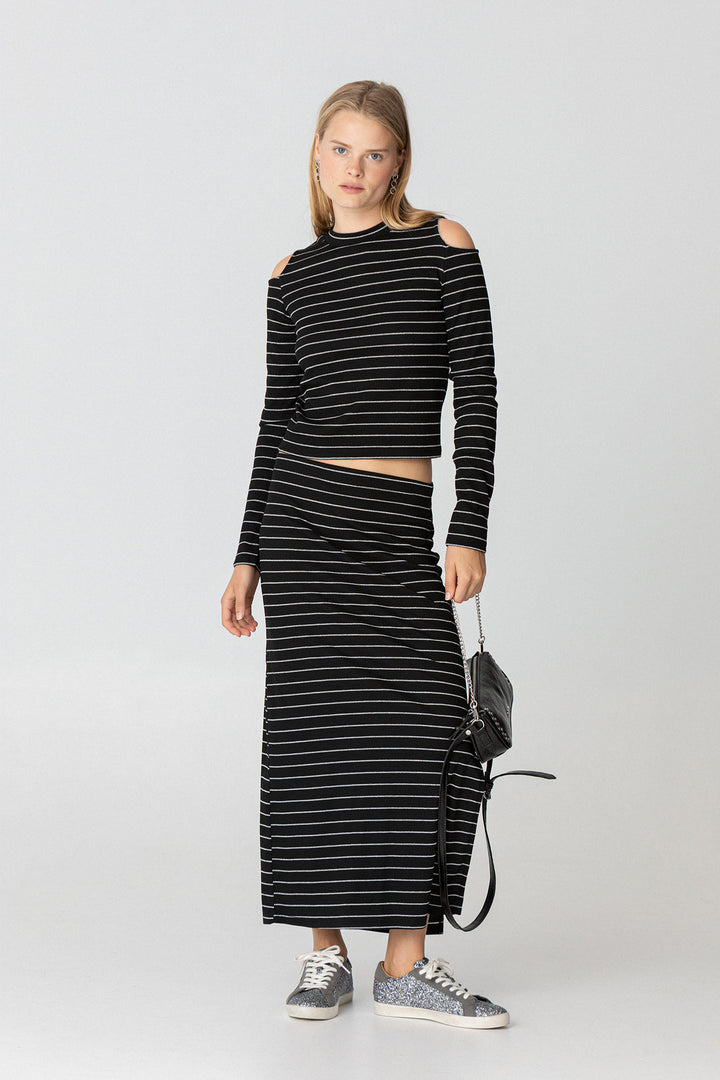 FALDA MIDI RAYAS LUREX