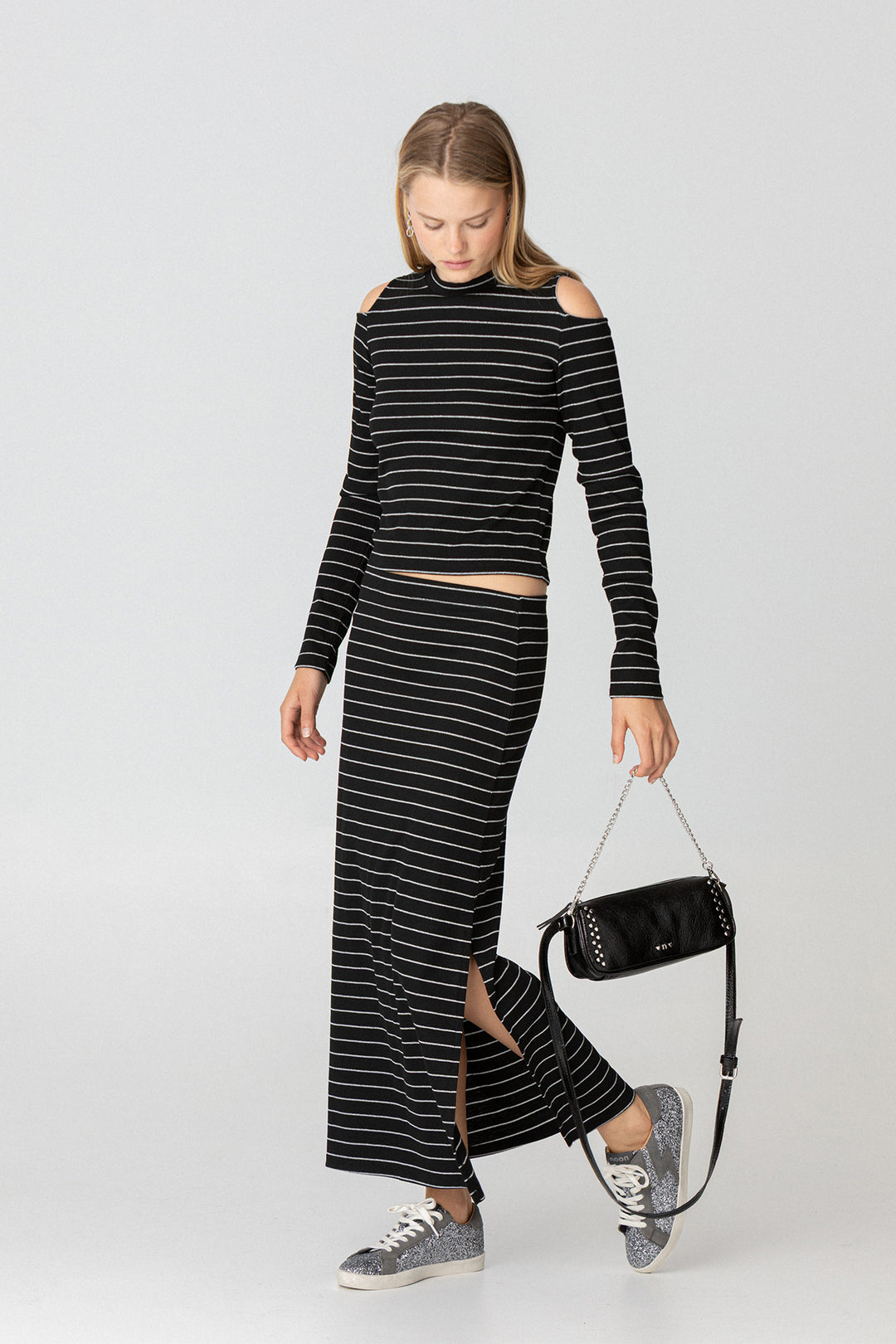 FALDA MIDI RAYAS LUREX