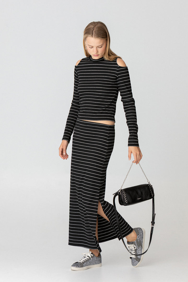 FALDA MIDI RAYAS LUREX