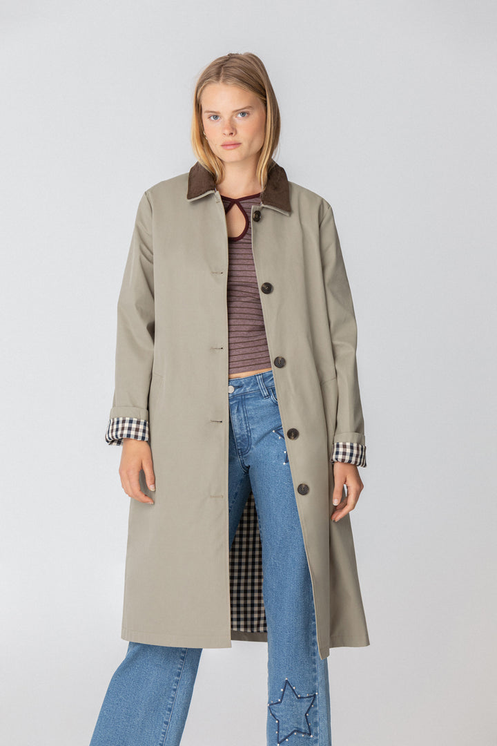 LONG CORDUROY COLLAR TRENCH COAT