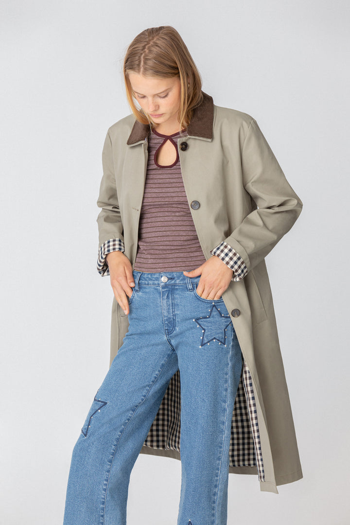 LONG CORDUROY COLLAR TRENCH COAT