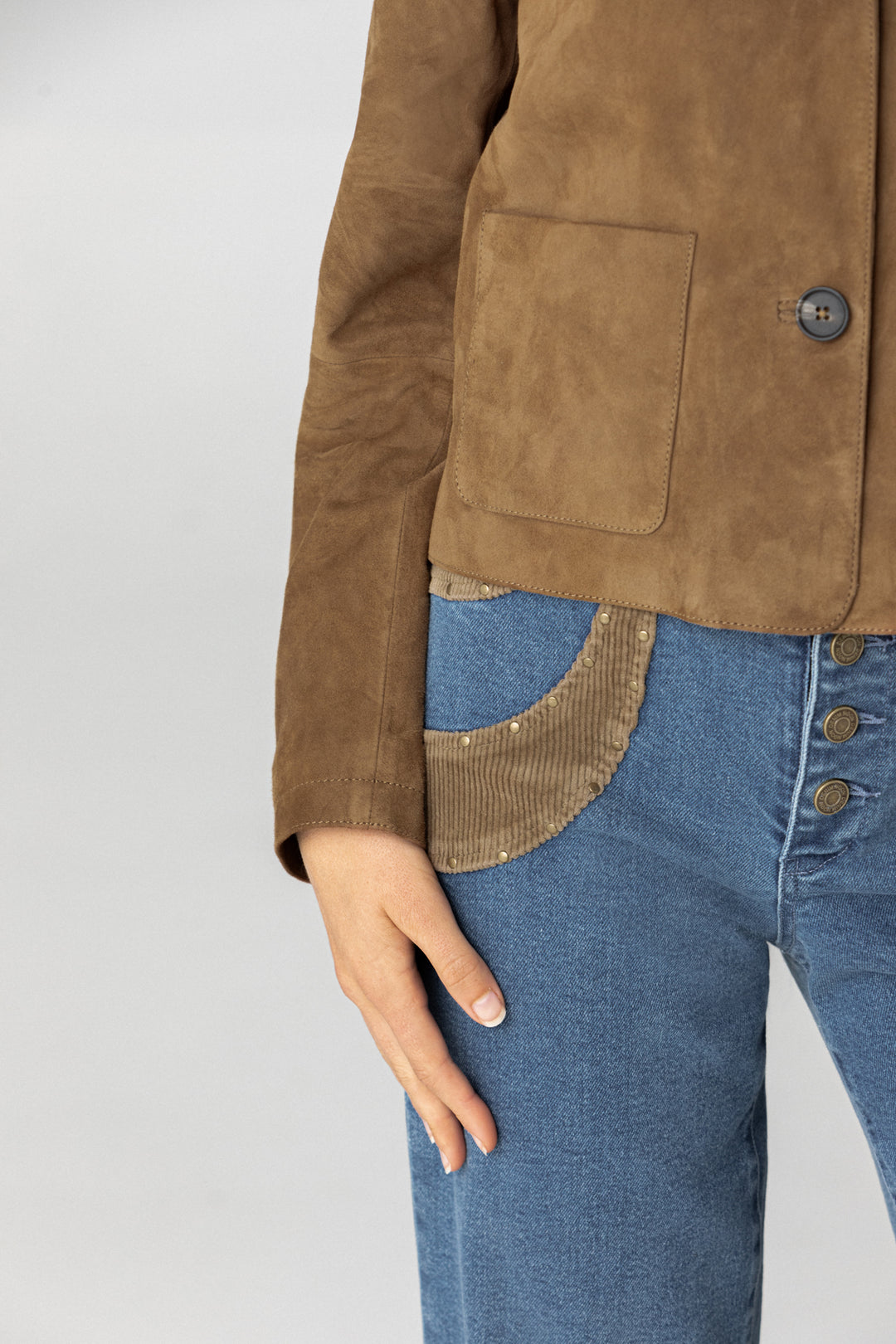 Contrast Corduroy Studded Jeans