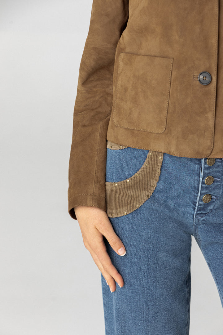 Contrast Corduroy Studded Jeans