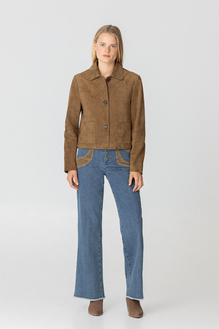 Contrast Corduroy Studded Jeans