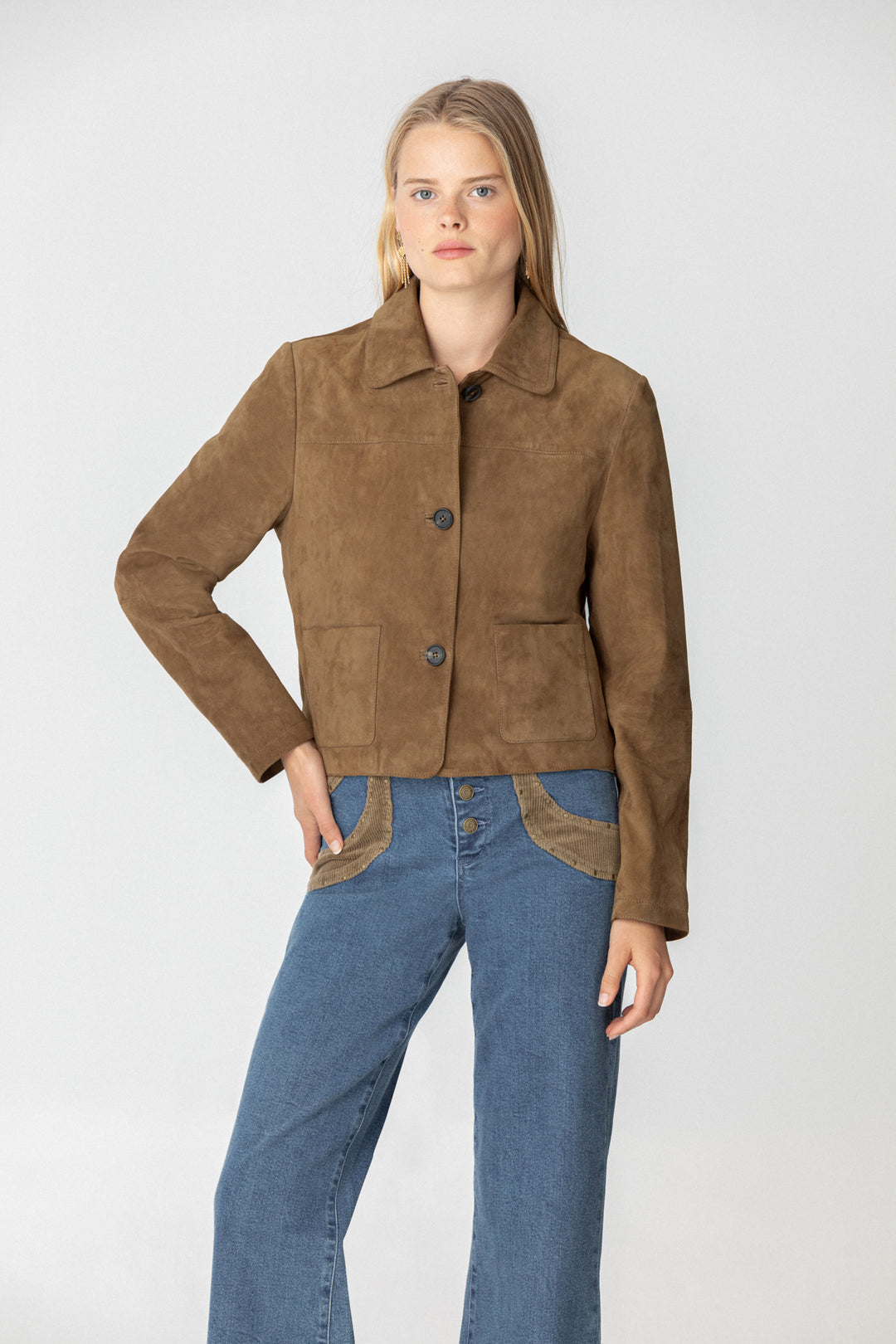 Contrast Corduroy Studded Jeans