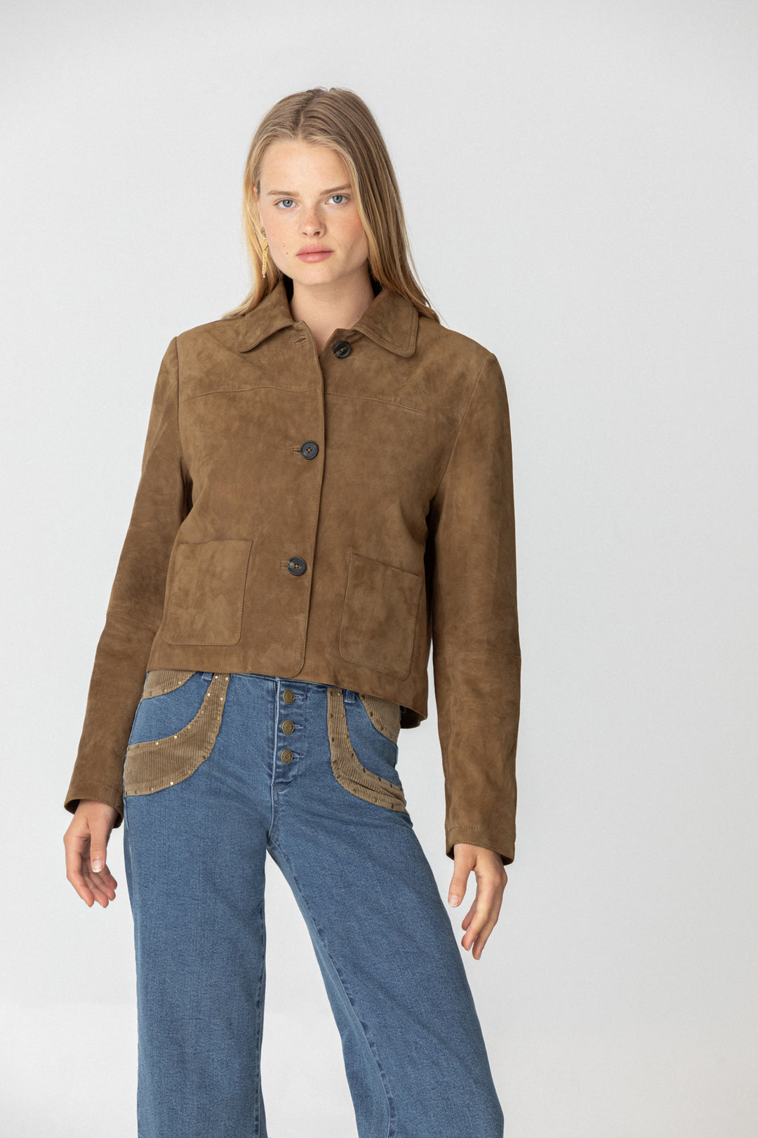 Contrast Corduroy Studded Jeans