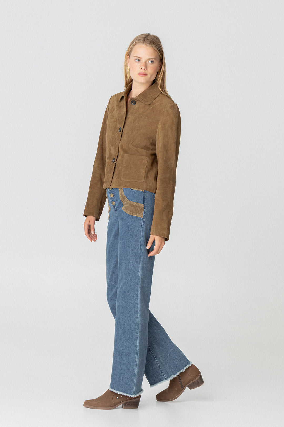 Contrast Corduroy Studded Jeans