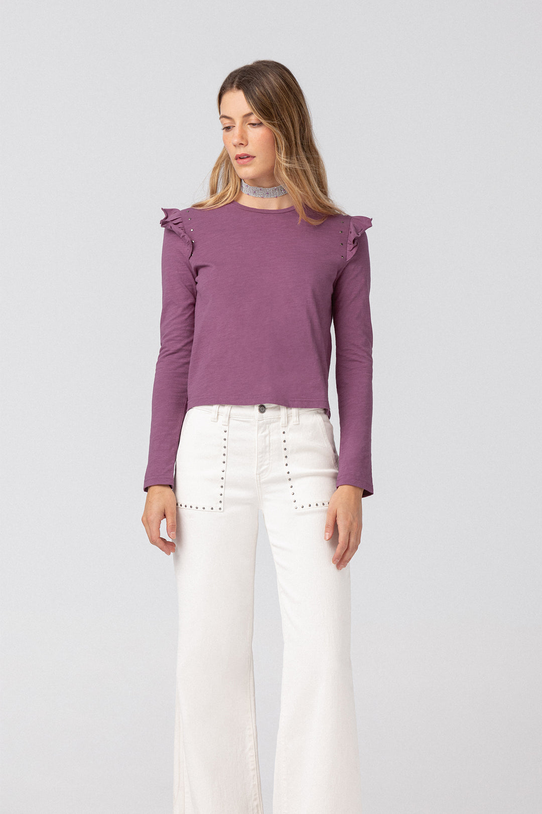 CULOTTE JEANS WITH STUDDED POCKET