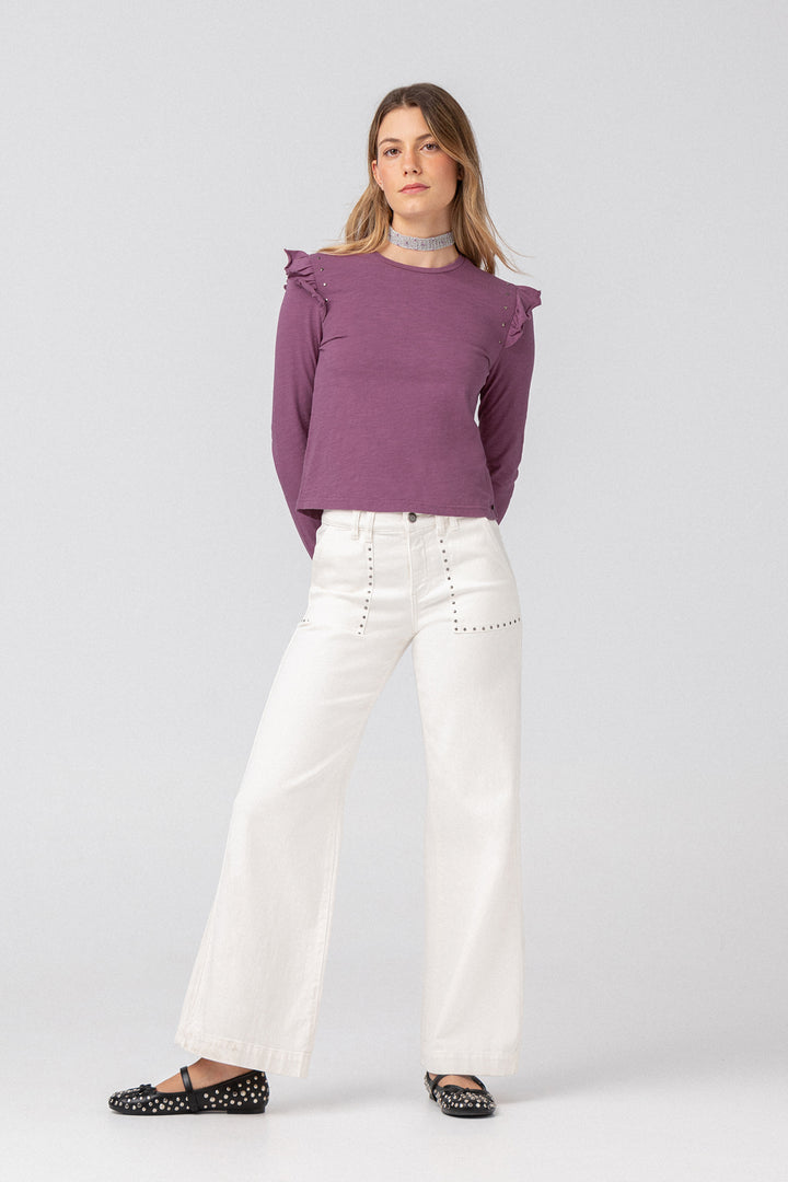 CULOTTE JEANS WITH STUDDED POCKET