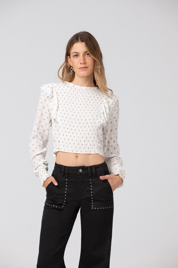CULOTTE JEANS WITH STUDDED POCKETS