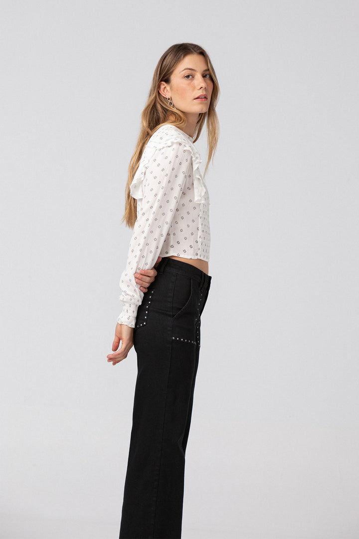CULOTTE JEANS WITH STUDDED POCKETS