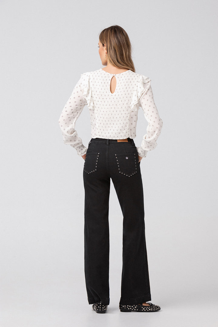 CULOTTE JEANS WITH STUDDED POCKETS