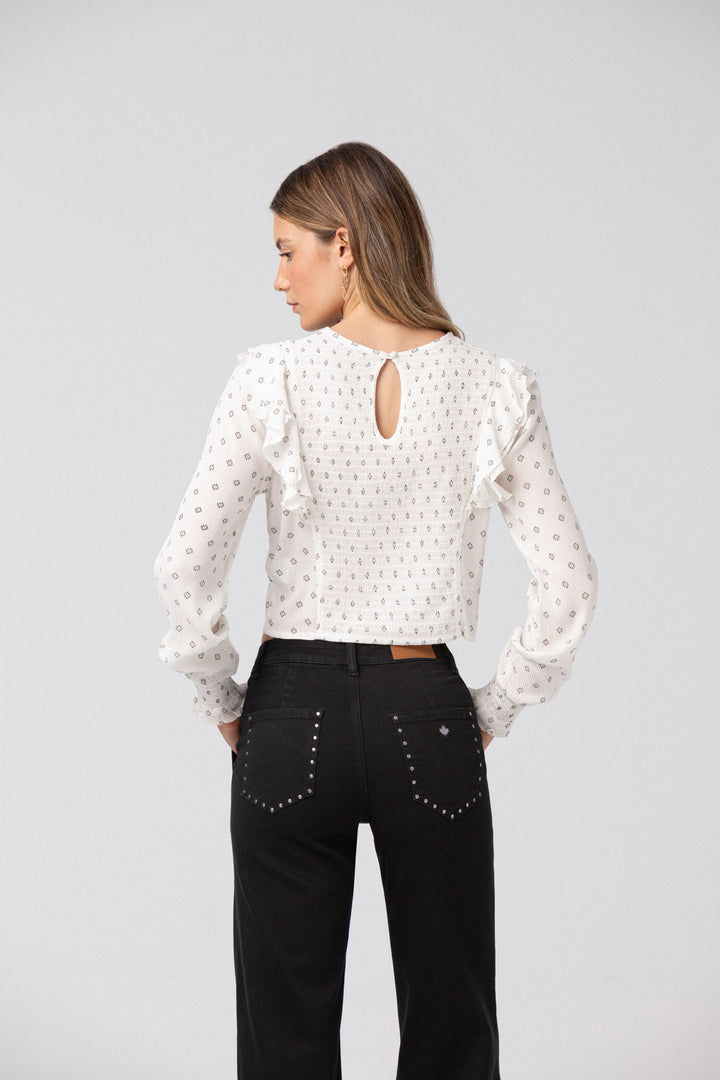 CULOTTE JEANS WITH STUDDED POCKETS