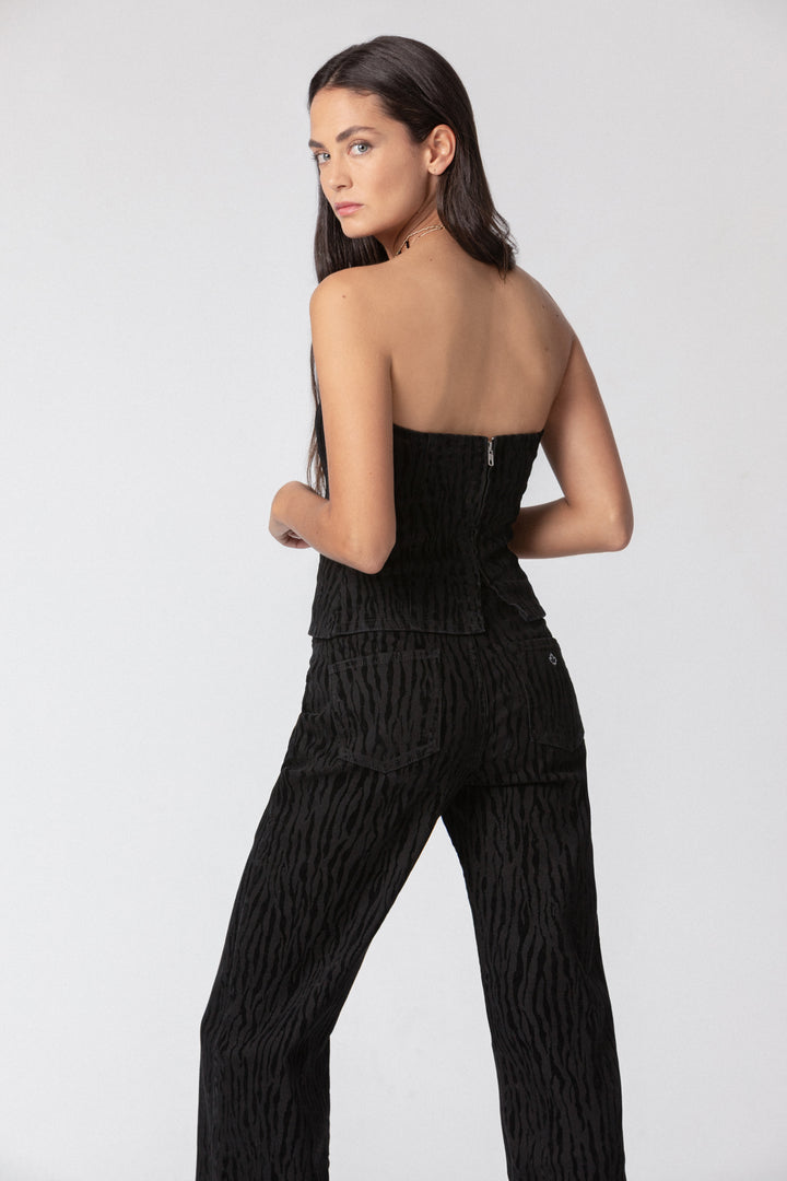 STRAIGHT VELVET PRINTED JEANS