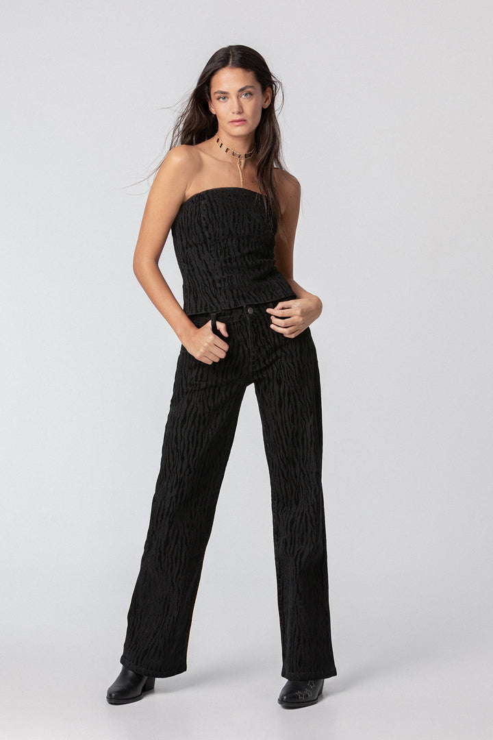 STRAIGHT VELVET PRINTED JEANS