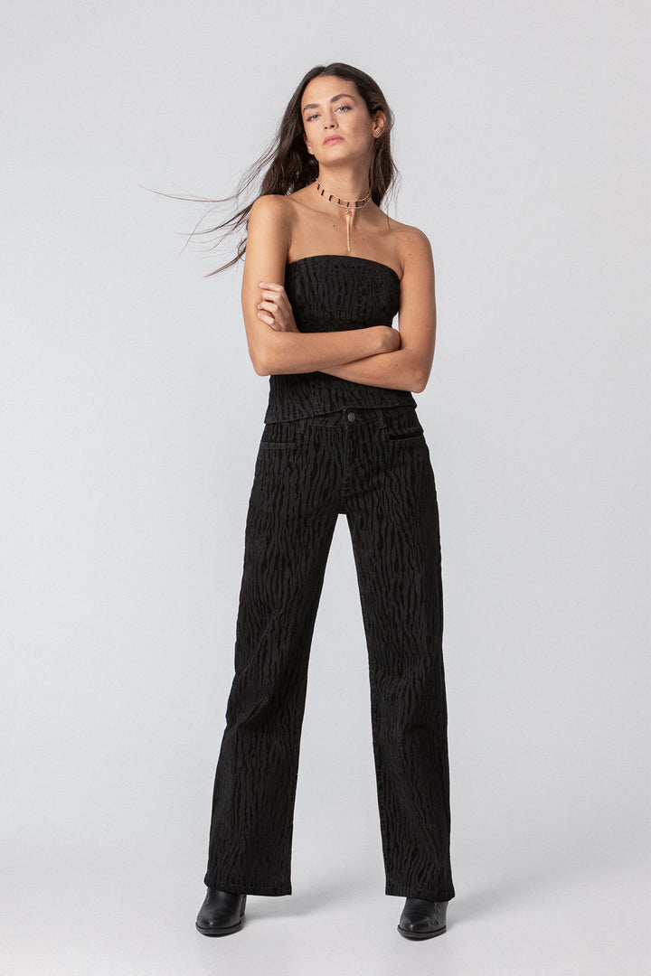 STRAIGHT VELVET PRINTED JEANS