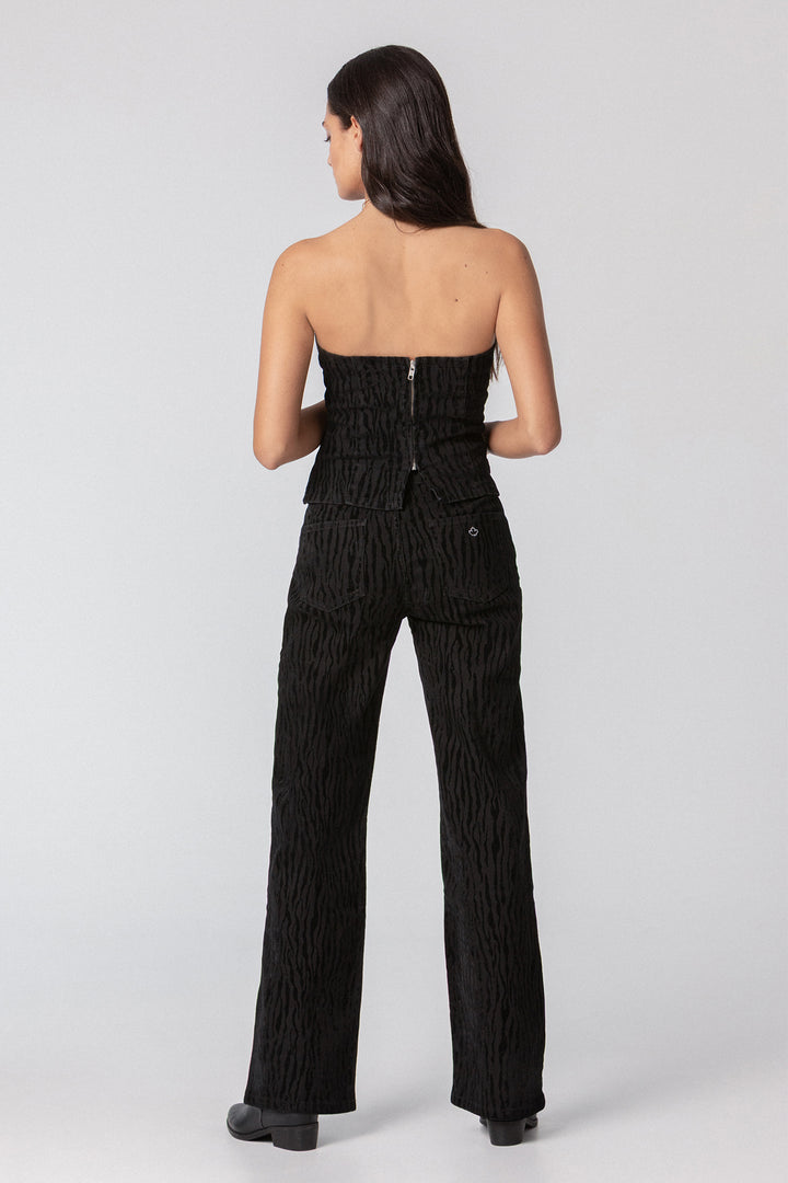 STRAIGHT VELVET PRINTED JEANS