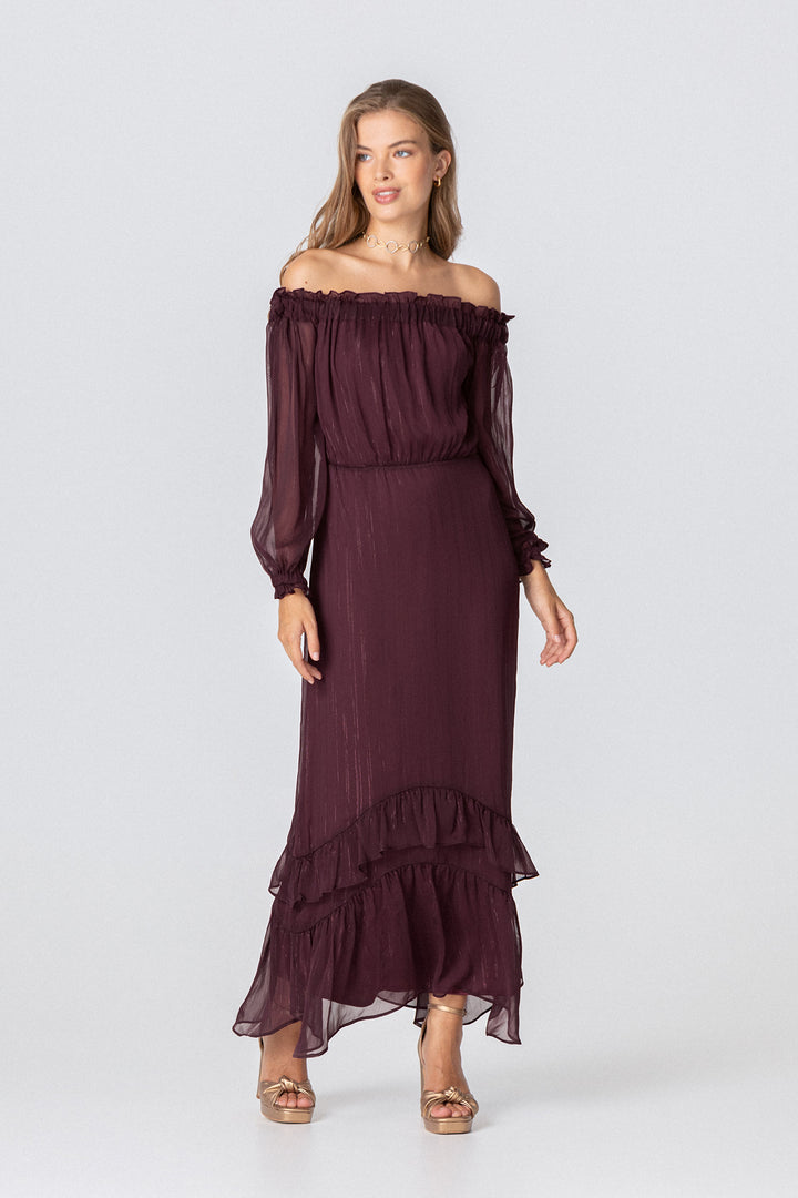 ALESSANDRA RUFFLED MIDI DRESS