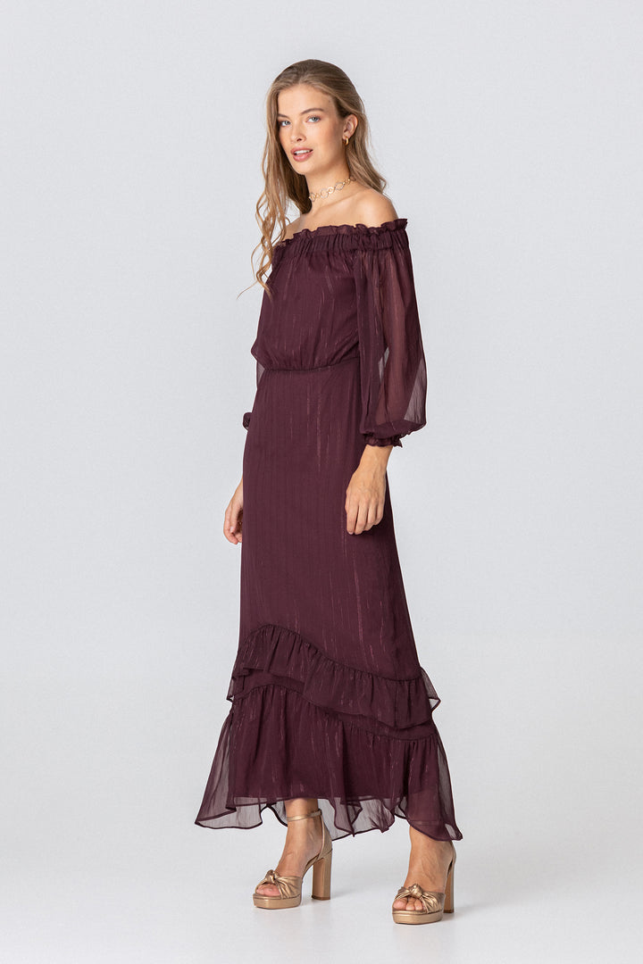 ALESSANDRA RUFFLED MIDI DRESS