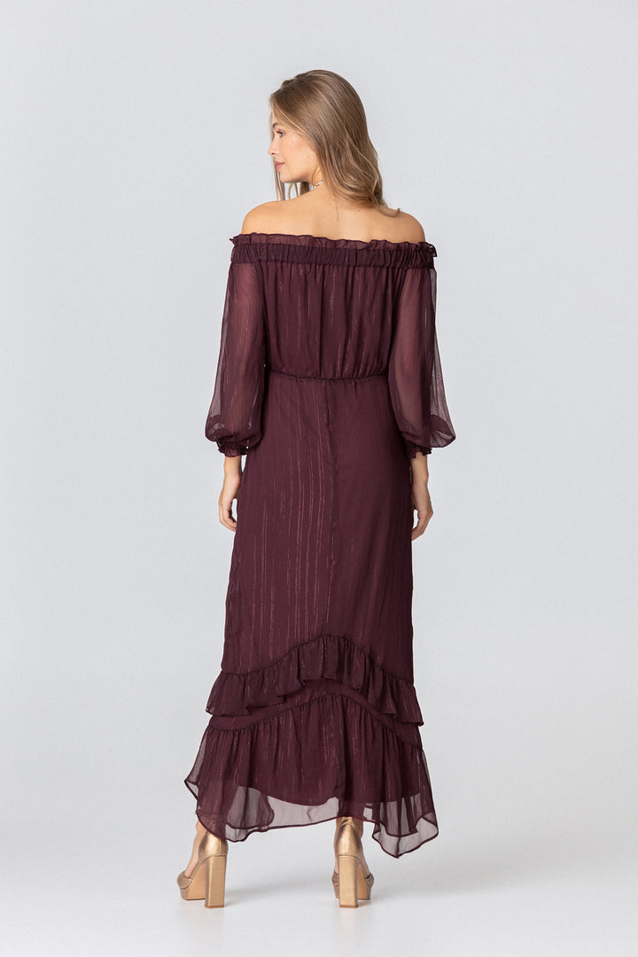 ALESSANDRA RUFFLED MIDI DRESS