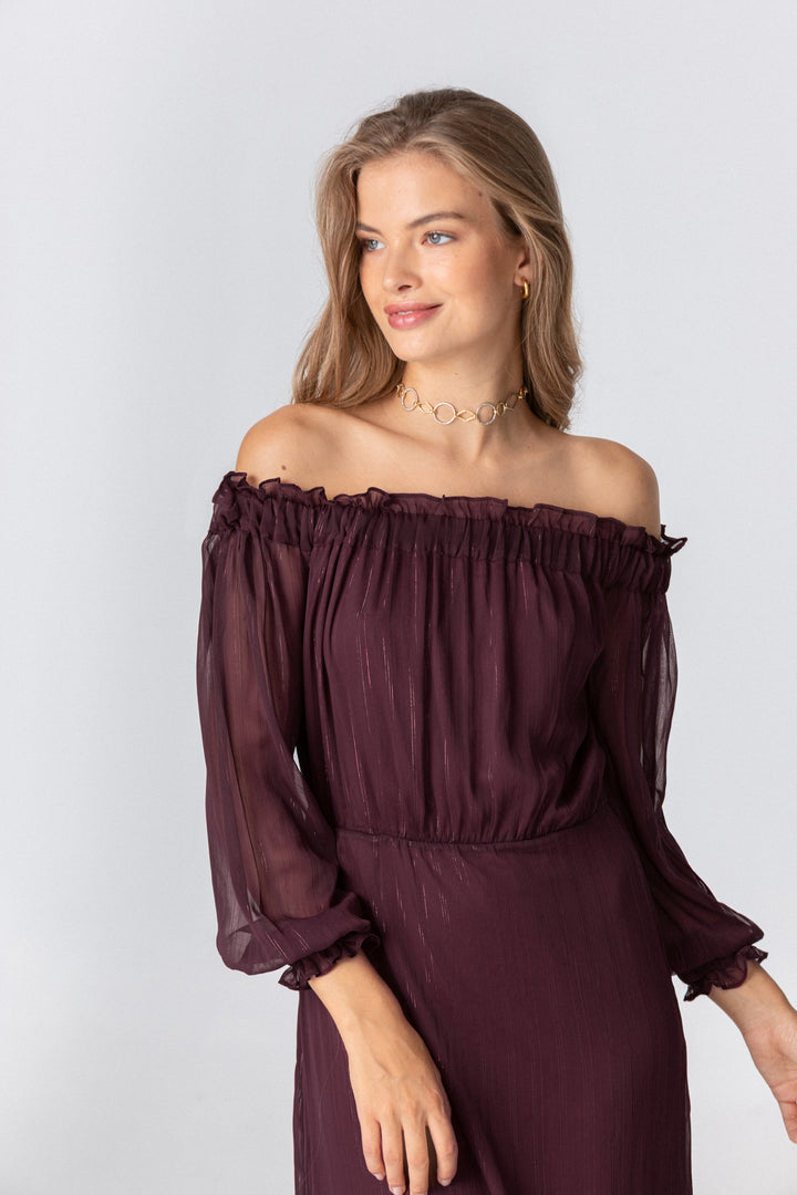 ALESSANDRA RUFFLED MIDI DRESS